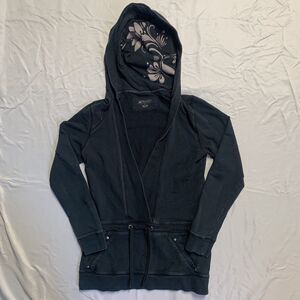 Athleta Active Wrap Hoodie Women's Size Medium Black W Thumb Holes Floral Hood